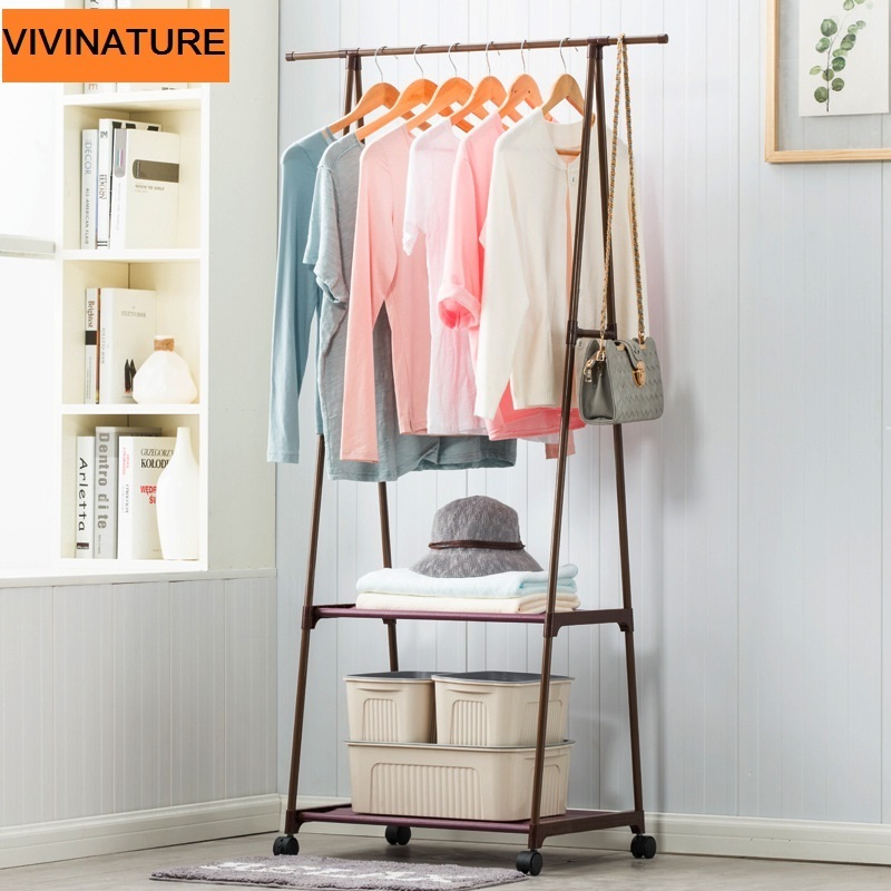 Metal Coat Stand  Clothes Rail Wardrobe Rail Rack  With 2  shoes Shelves Rack And Hanging Rail