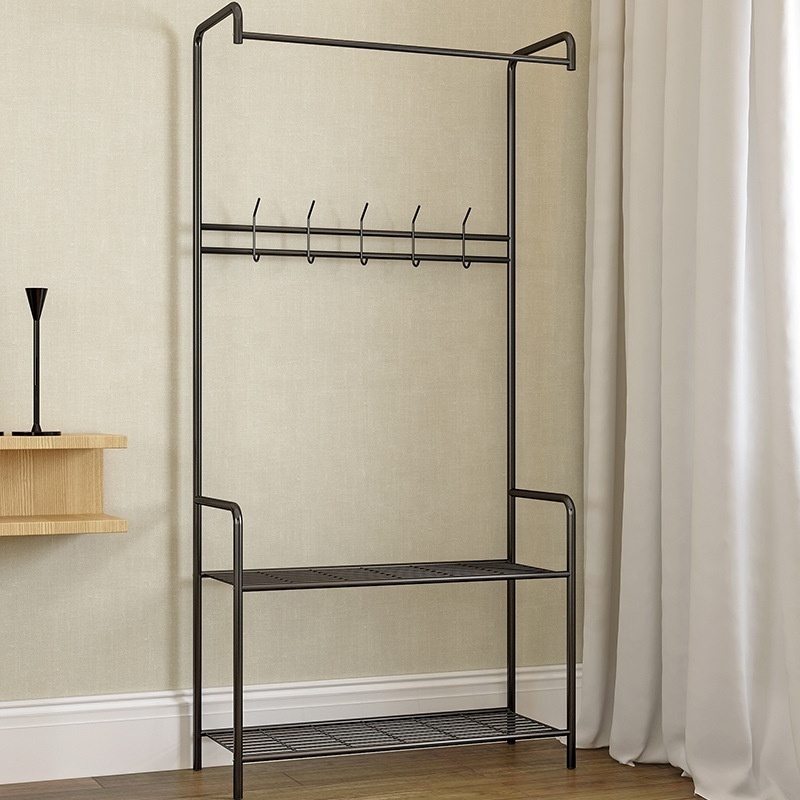 Coat cloth rack with two tier shoe storage rack bench with rail hangers