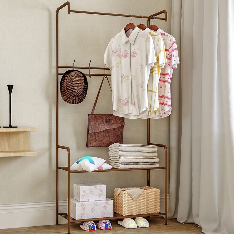 Coat cloth rack with two tier shoe storage rack bench with rail hangers