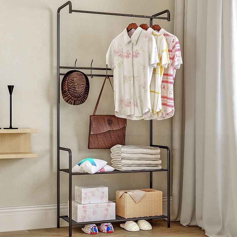 Coat cloth rack with two tier shoe storage rack bench with rail hangers