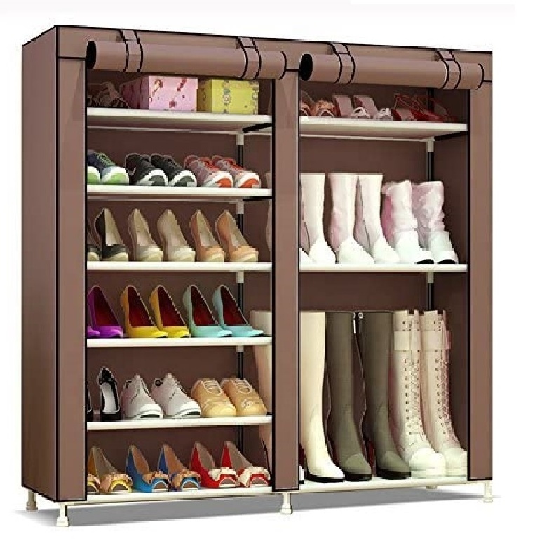 Portable Boots  Shoe Rack Shelves Free Standing Shoe Organizer with non-woven Fabric Cover Grey