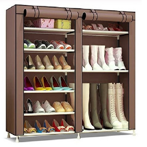 Portable Boots  Shoe Rack Shelves Free Standing Shoe Organizer with non-woven Fabric Cover Grey