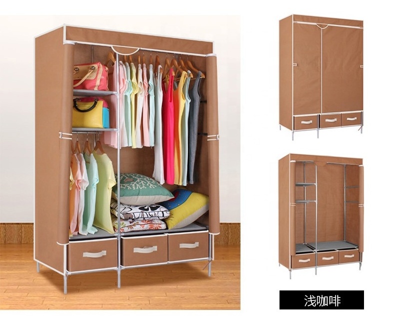 Big size Non woven Fabric Clothes Closet Storage  Wardrobe with 3 Drawers