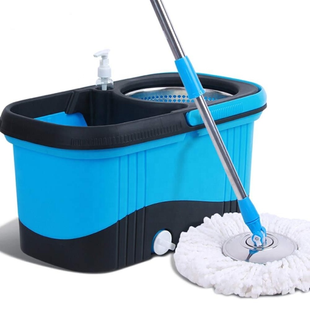 Spin easy going spinning Mop and Bucket Floor Cleaning System with 2 Microfiber Mop Heads Stainless Steel Dry Basket for Home