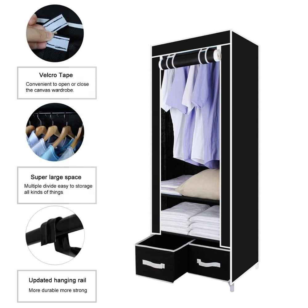 Portable Wardrobe Folding Closet Clothes Organizer Shelves for Storage Dust Resistant Black