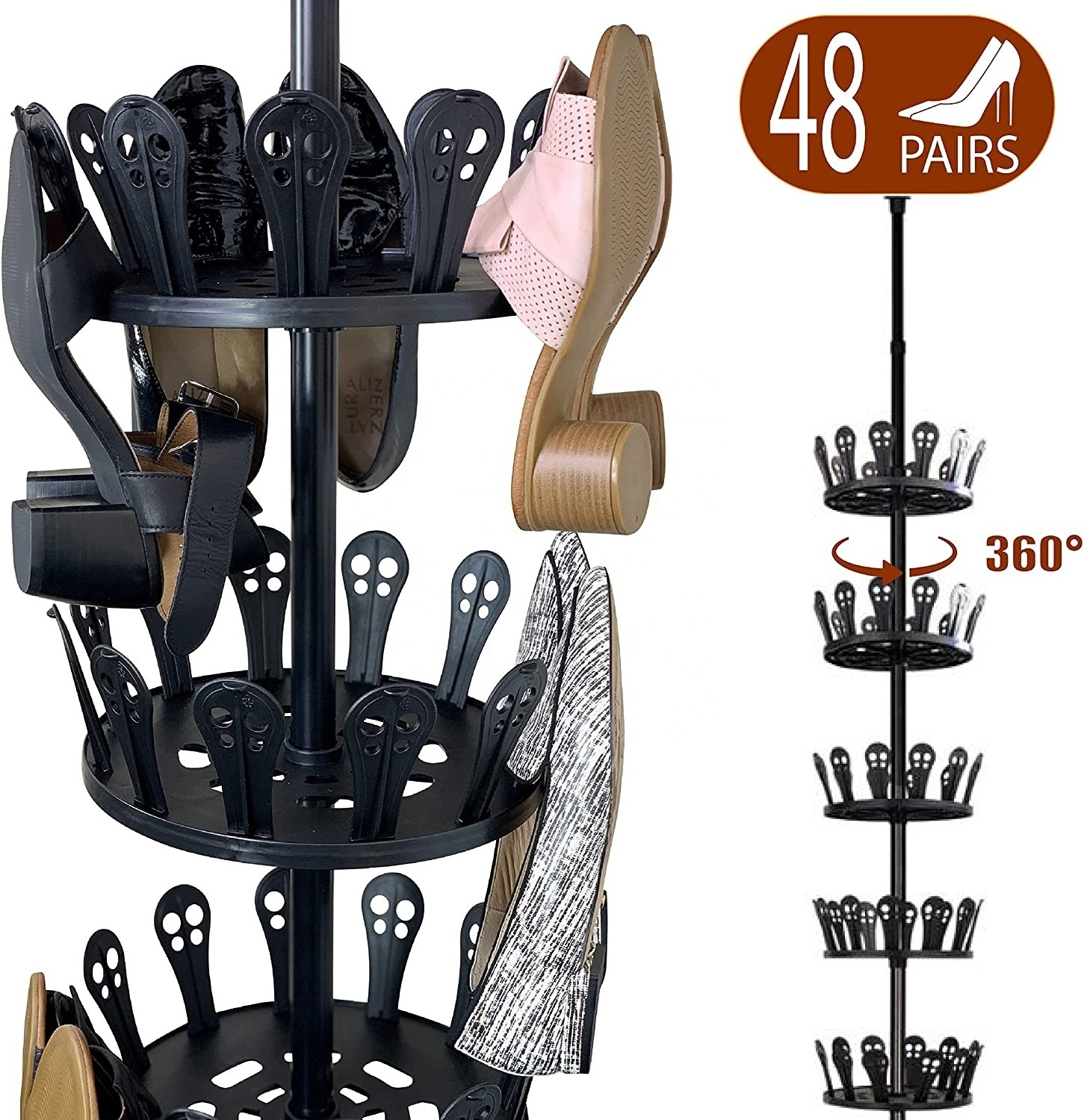 Floor To Ceiling 8 Tier Revolving Metal Shoe Rack Tree  Holds Up To 48 Pairs Of Shoes