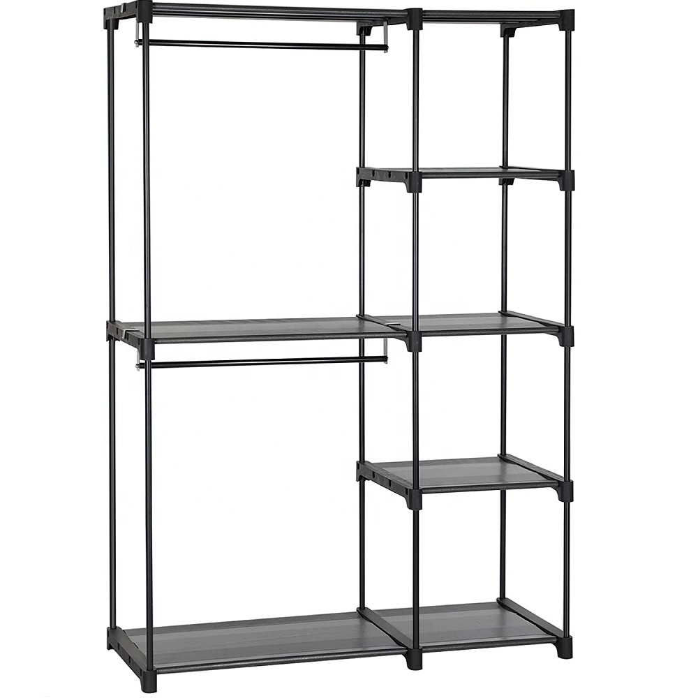 Double Rod Cloth Gray color storage closet wardrobe  organizer  rack