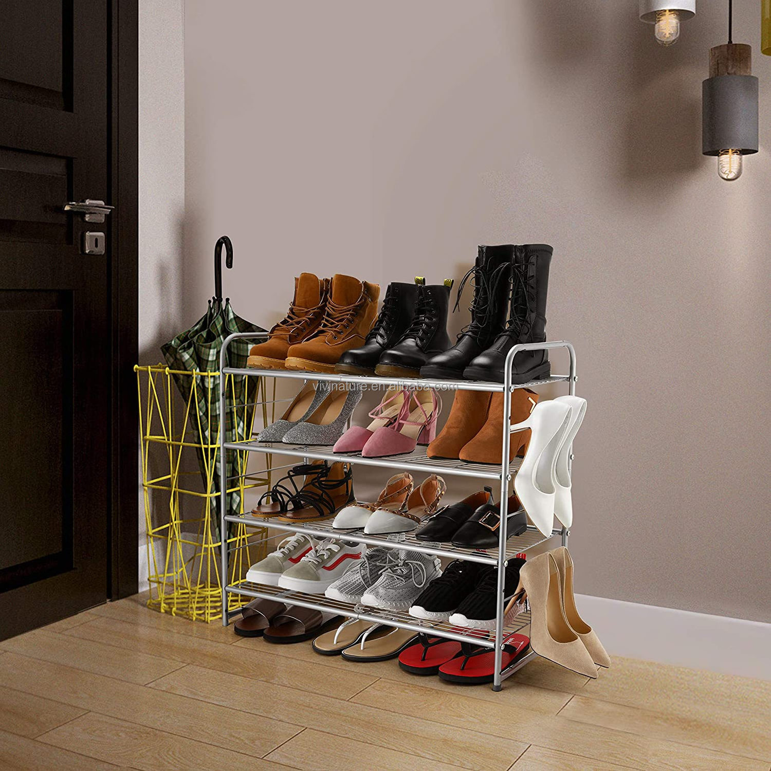 4Tier Wire Grid Stackable Shoe Rack With Adjustable Shoe Shelf Storage Organizer