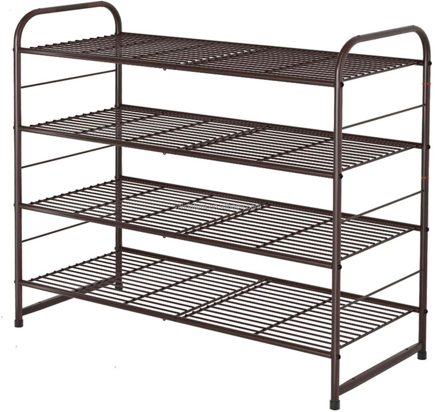 4Tier Wire Grid Stackable Shoe Rack With Adjustable Shoe Shelf Storage Organizer