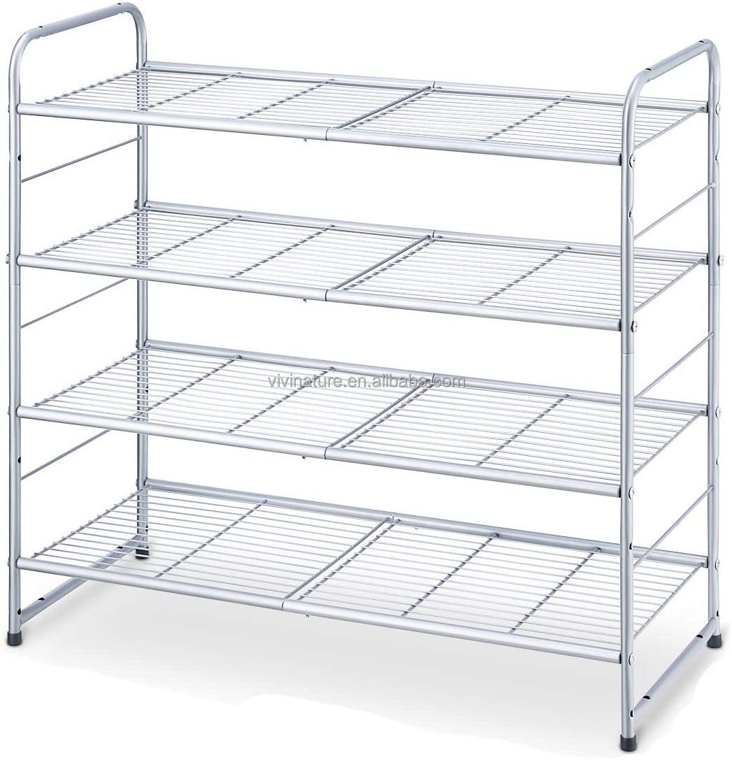 4Tier Wire Grid Stackable Shoe Rack With Adjustable Shoe Shelf Storage Organizer