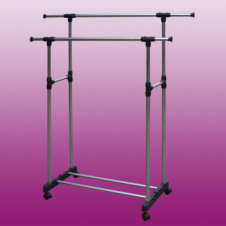 Adjustable Garment Rack Clothes Hanging Rail Stand with Middle Rail