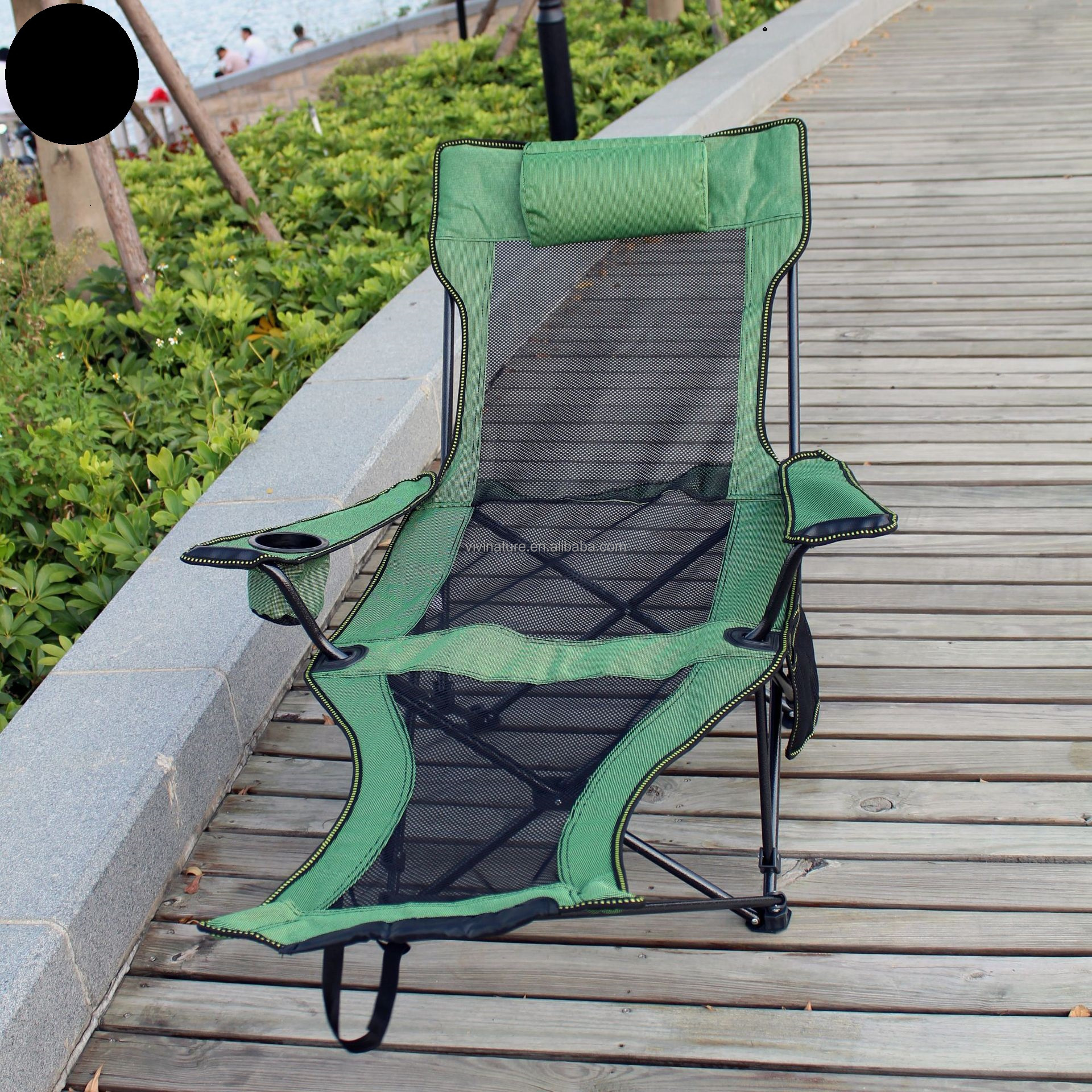 Long Adults Portable Camping Chair with Footrest Mesh Folding Reclining Chair