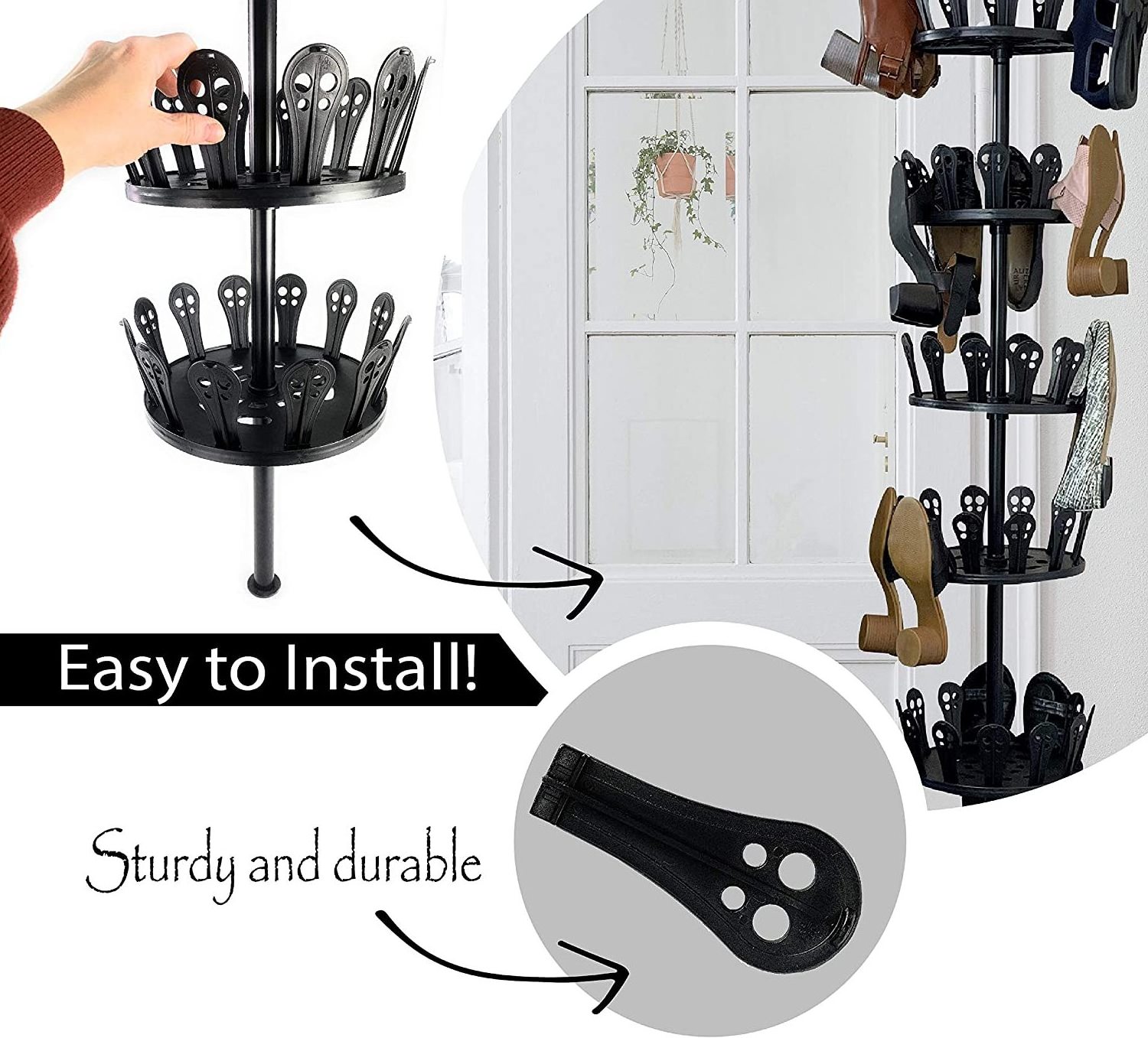 Floor To Ceiling 8 Tier Revolving Metal Shoe Rack Tree  Holds Up To 48 Pairs Of Shoes