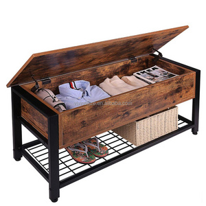 Big capacity Long Shoe Storage Bench for Entryway Industrial bench Storage box with 1 Mesh Shelves Organizer