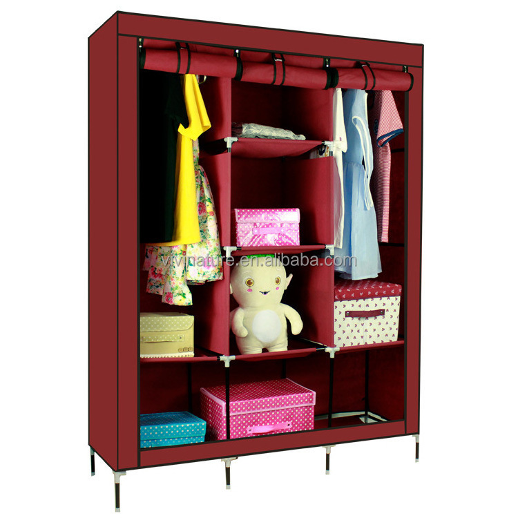 Portable Clothes Non-Woven Fabric shelf  Wardrobe With Hanging Rod ,