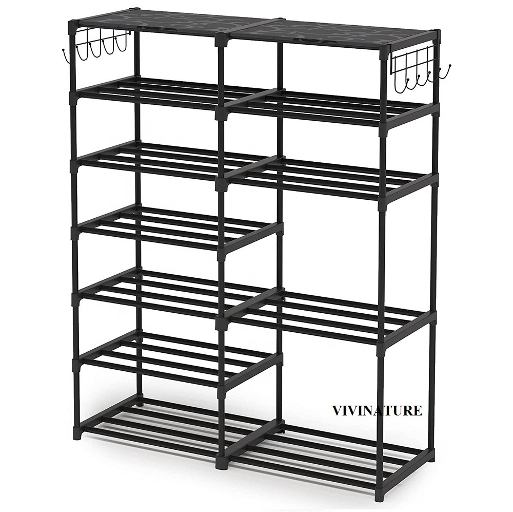 Entryway Metal Shelf Stackable Shoe Storage Organizer Unit  Durable Metal Shoe Rack And Boots Organizer