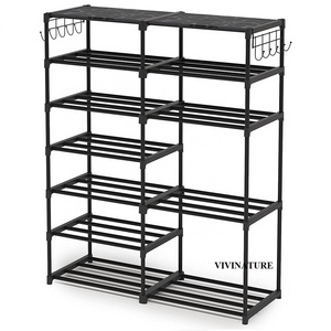 Entryway Metal Shelf Stackable Shoe Storage Organizer Unit  Durable Metal Shoe Rack And Boots Organizer