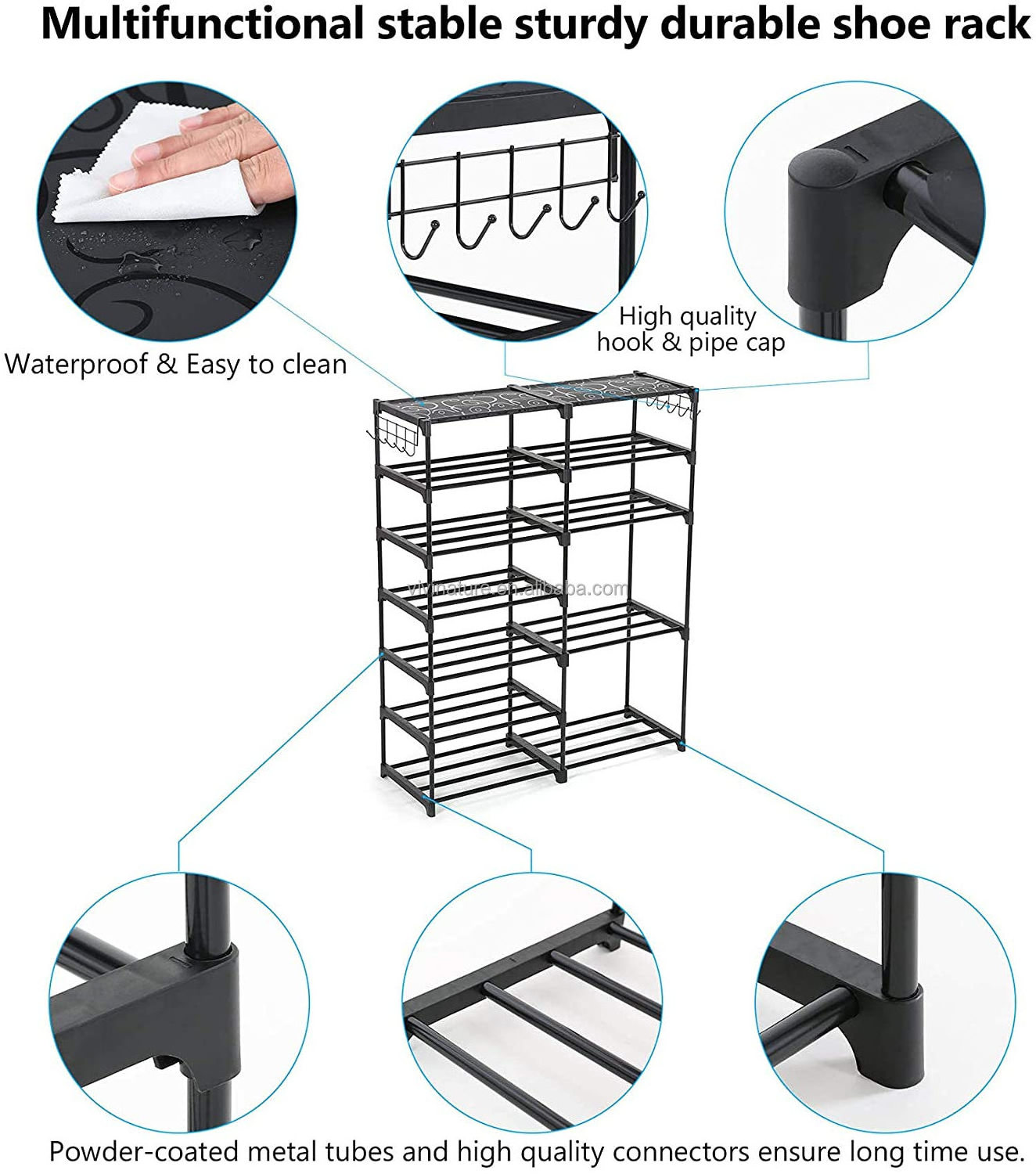 Entryway Metal Shelf Stackable Shoe Storage Organizer Unit  Durable Metal Shoe Rack And Boots Organizer