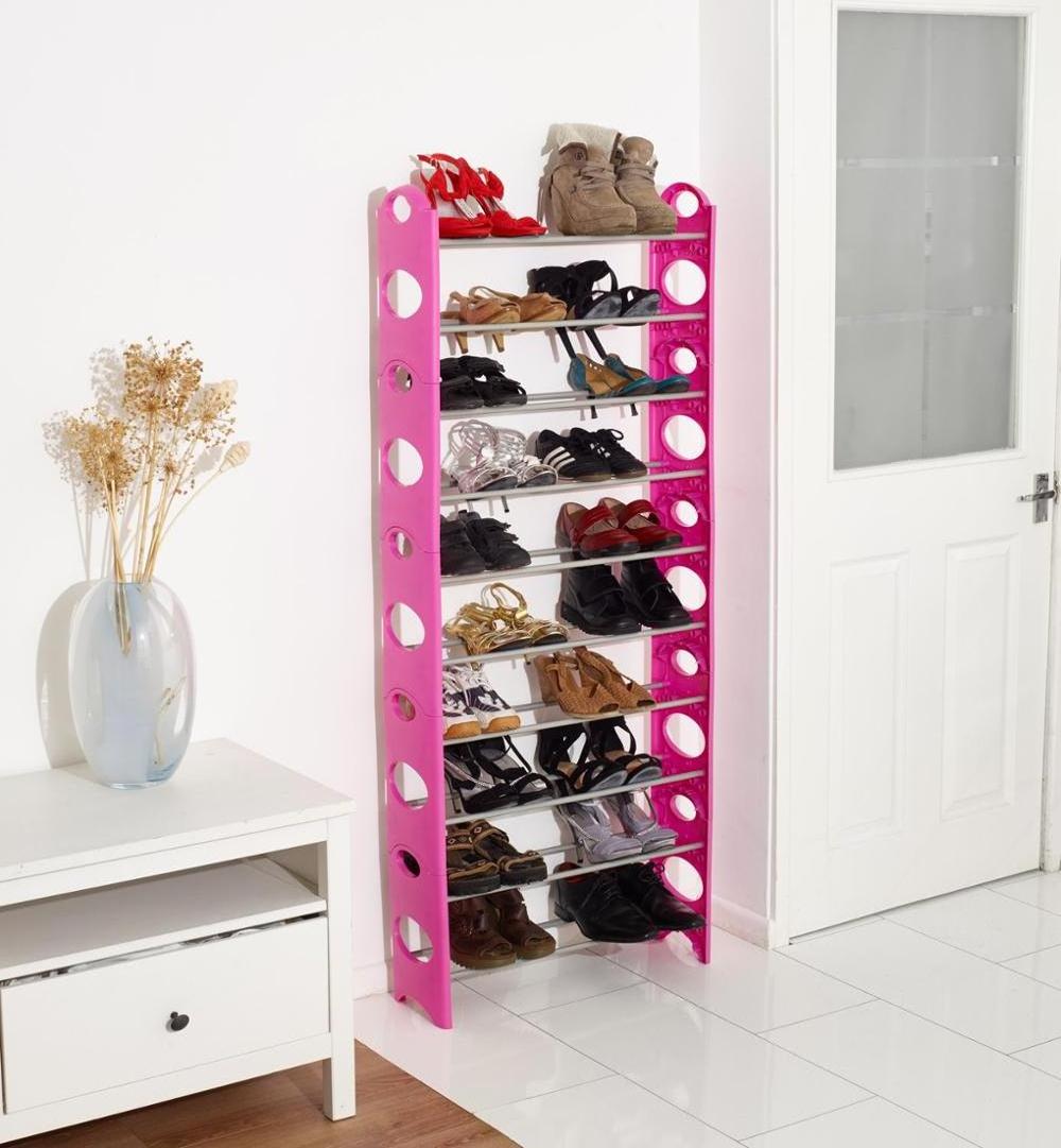 10 tiers Vertical stackable plastic shoe rack and shoes organizator