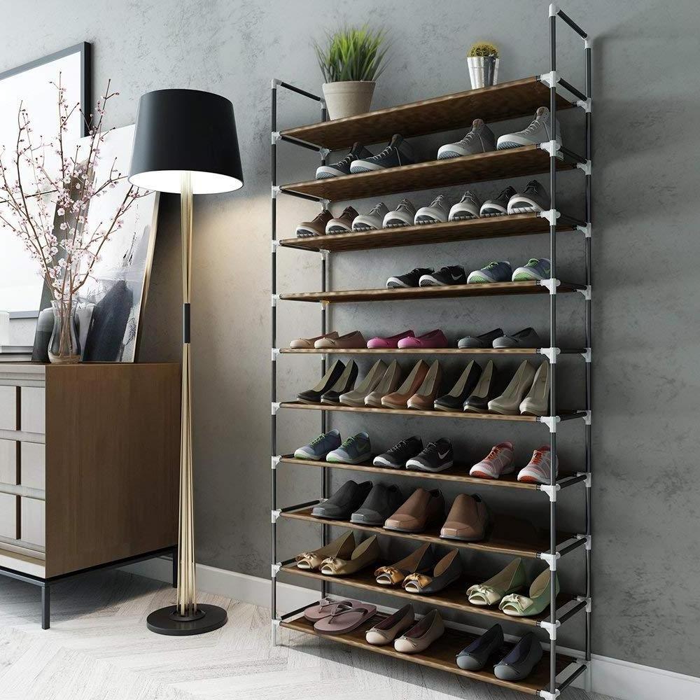 4 Tiers Shoe Rack Double Shoe Shelf Stand Organizer with Non-Woven Fabric gray