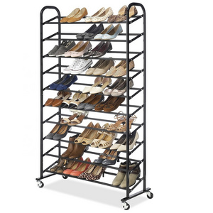 Portable chrome plating shoes tower shoe rack with 4 wheels