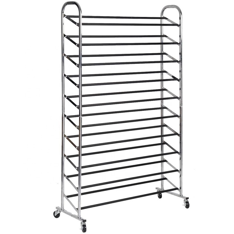 Portable chrome plating shoes tower shoe rack with 4 wheels