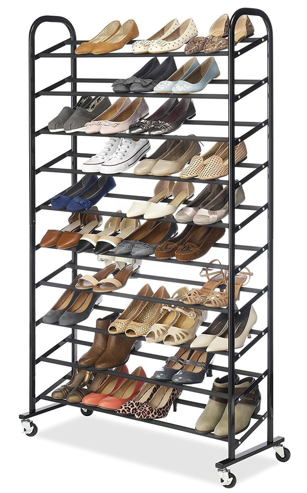 Portable chrome plating shoes tower shoe rack with 4 wheels