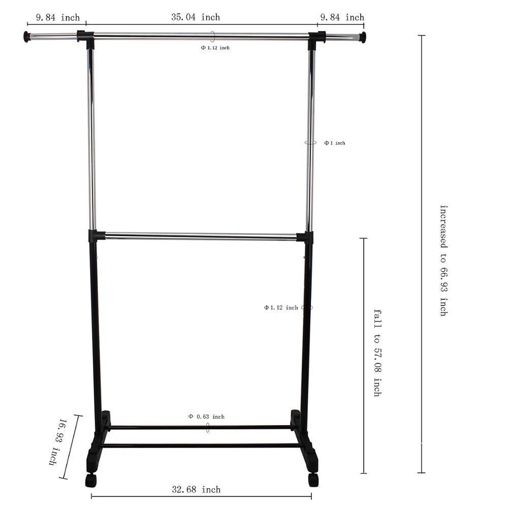 Adjustable Two Rod Cloth Garment Rack in Chrome  And Black with plenty of space to dry clothes