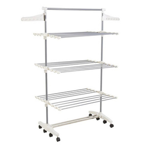 3 Tiers folding Portable clothes drying rack with wheels clothes hanger rack