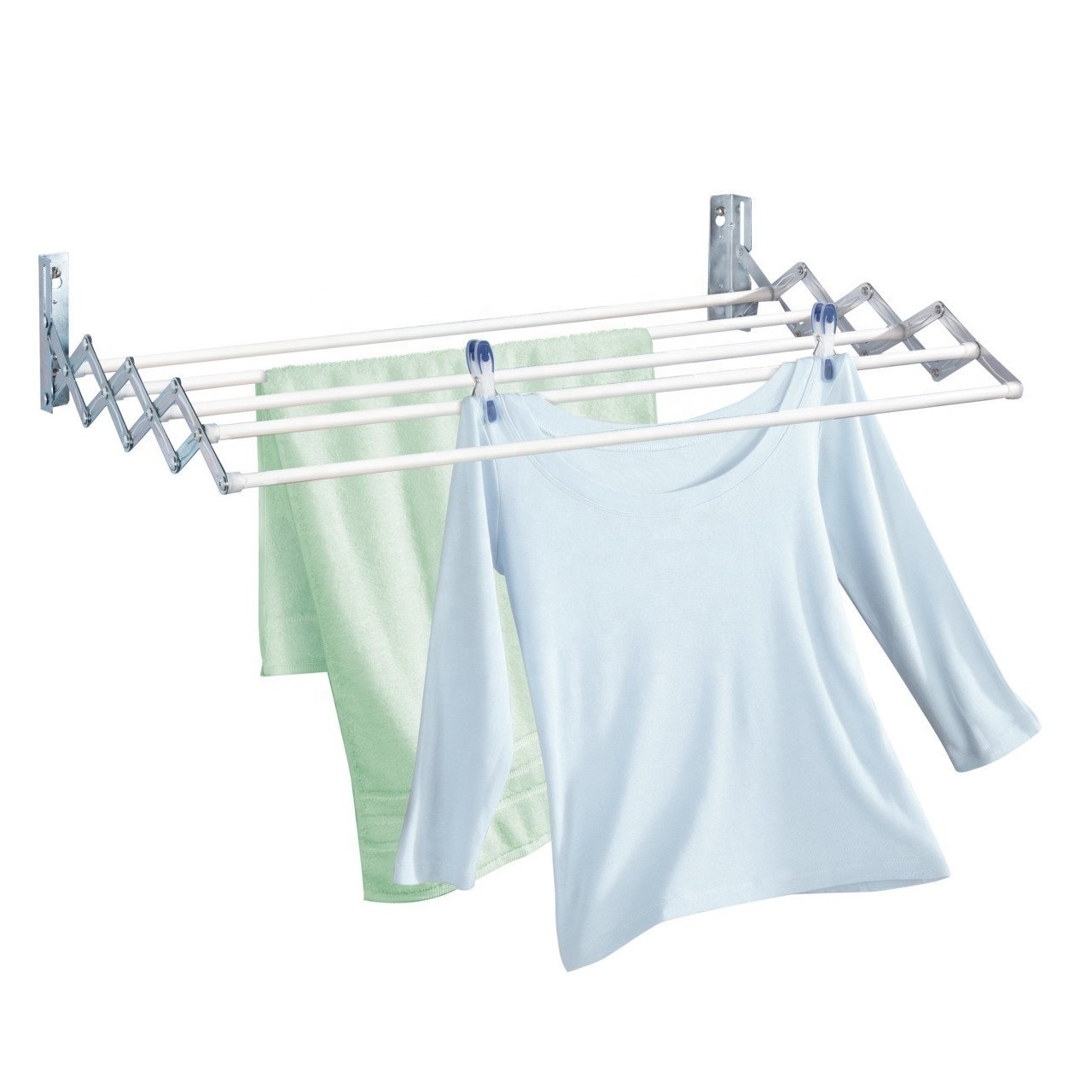 Metal Wall Mount Accordion Expandable Retractable Clothes Air Drying Rack for Hanging Garments