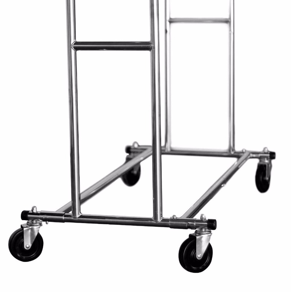 Heavy Duty Commercial Grade Simple Double Rail Clothes Garment Rack and Clothing Rolling Rack on Wheels