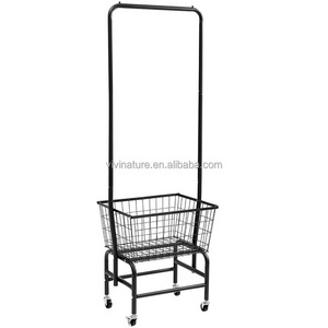 Rolling Laundry Hamper Basket Cart with Wire Storage Rack and Hanging Rack