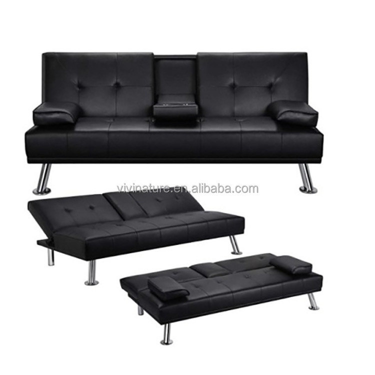 Modern Faux Leather Futon Sofa Bed Fold Up  And Down Recliner Couch