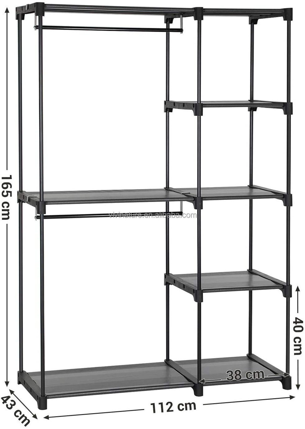 Double Rod Cloth Gray color storage closet wardrobe  organizer  rack