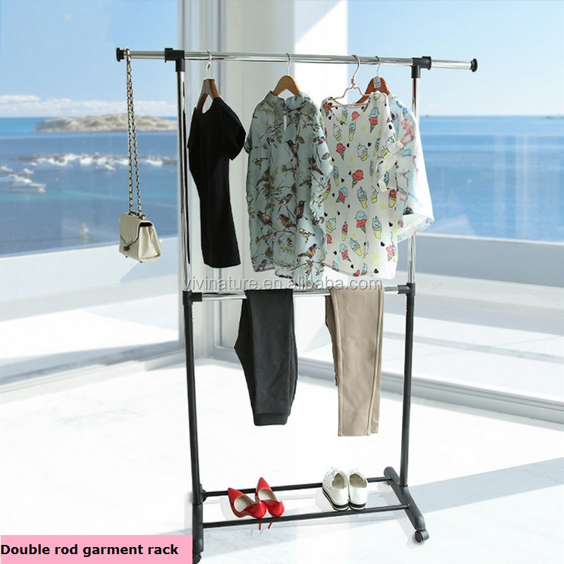 Adjustable Two Rod Cloth Garment Rack in Chrome  And Black with plenty of space to dry clothes