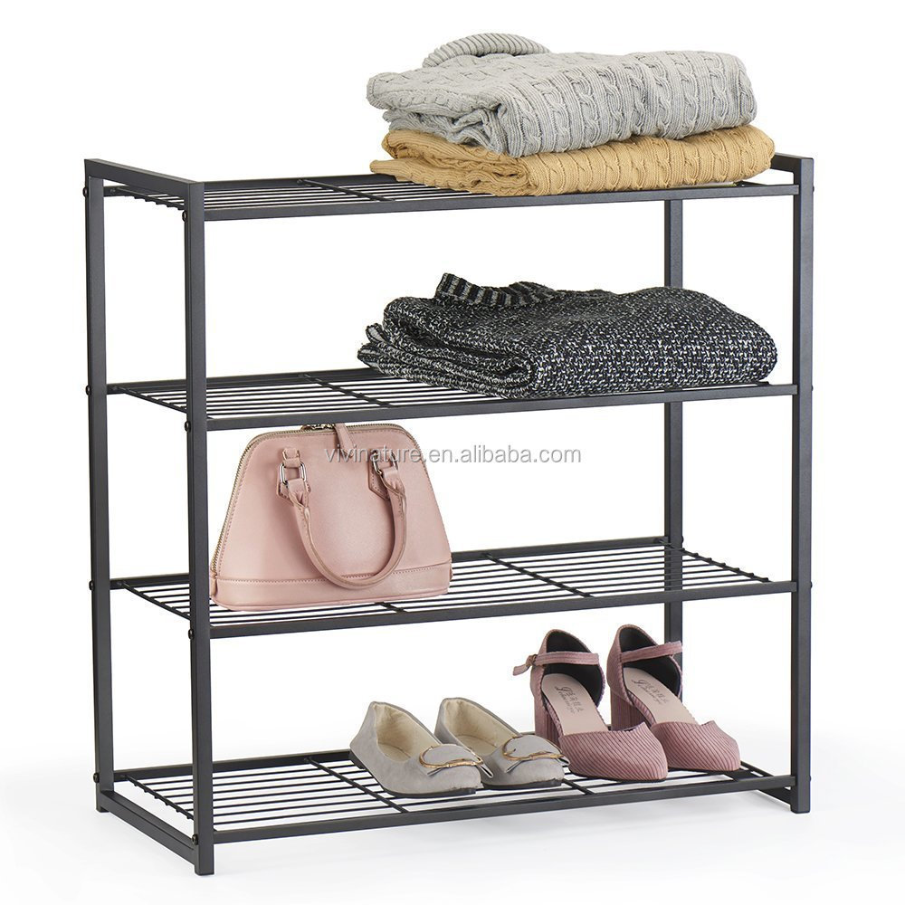 4 Tier Metal grid Shoe Organizer Free Standing Shoe Rack 25 Inch Shoe Tower Shelf Storage