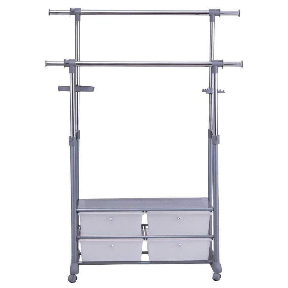 Rolling Hanging Garment cloth Rack with Drawers 4 drawer