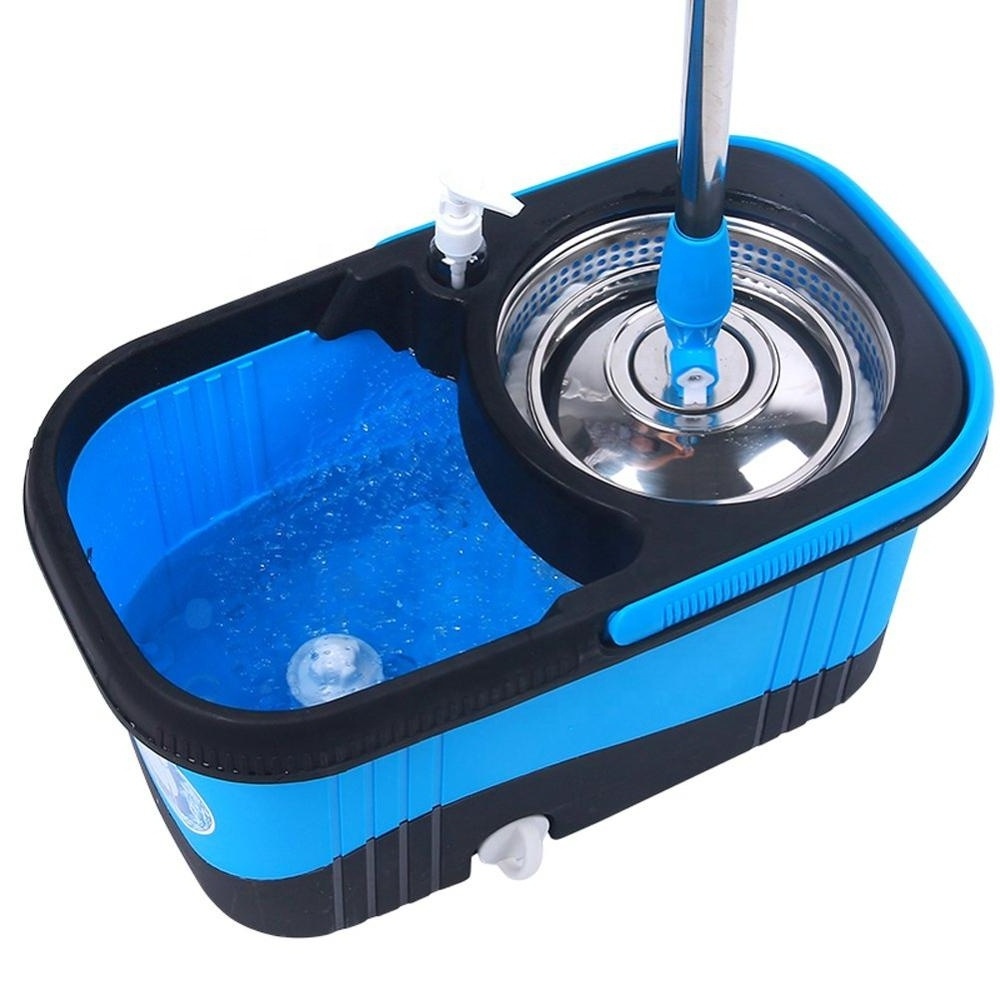 Spin easy going spinning Mop and Bucket Floor Cleaning System with 2 Microfiber Mop Heads Stainless Steel Dry Basket for Home