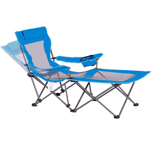 Long Adults Portable Camping Chair with Footrest Mesh Folding Reclining Chair