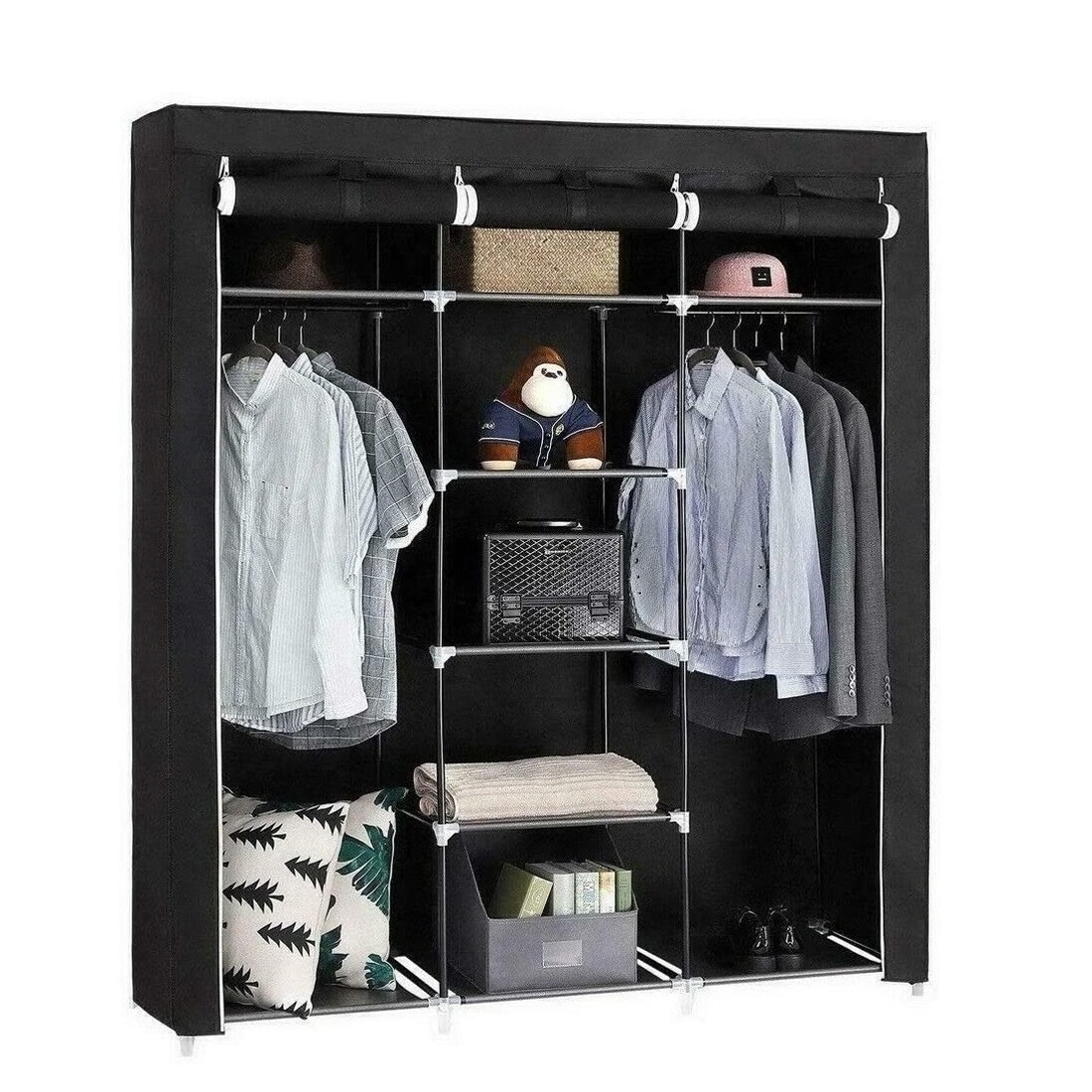 Wardrobe Storage Closet Portable Closet Storage Organizer with Non-Woven or Oxford Cloth Fabric and Hanging Rod