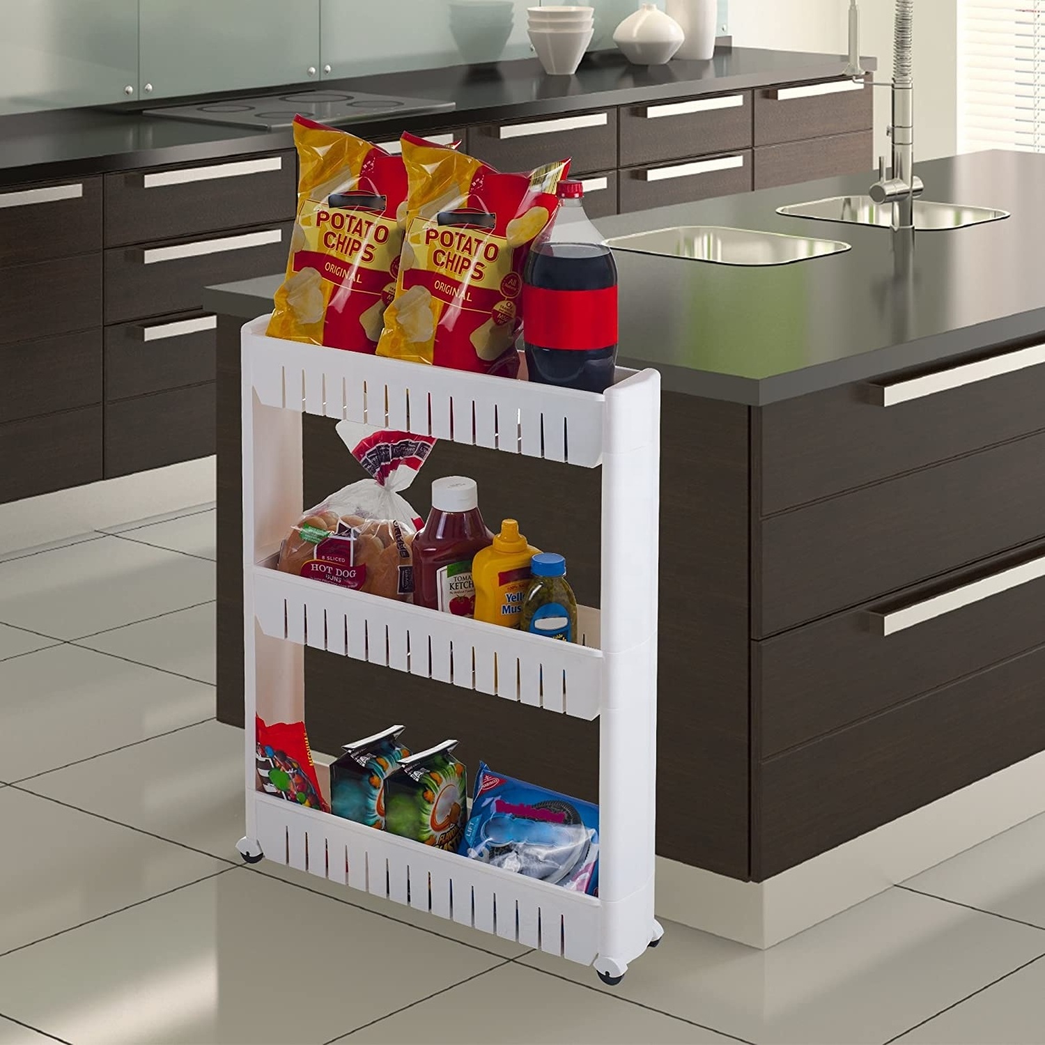 Mobile Shelving Unit Organizer with 3 Large Storage Baskets