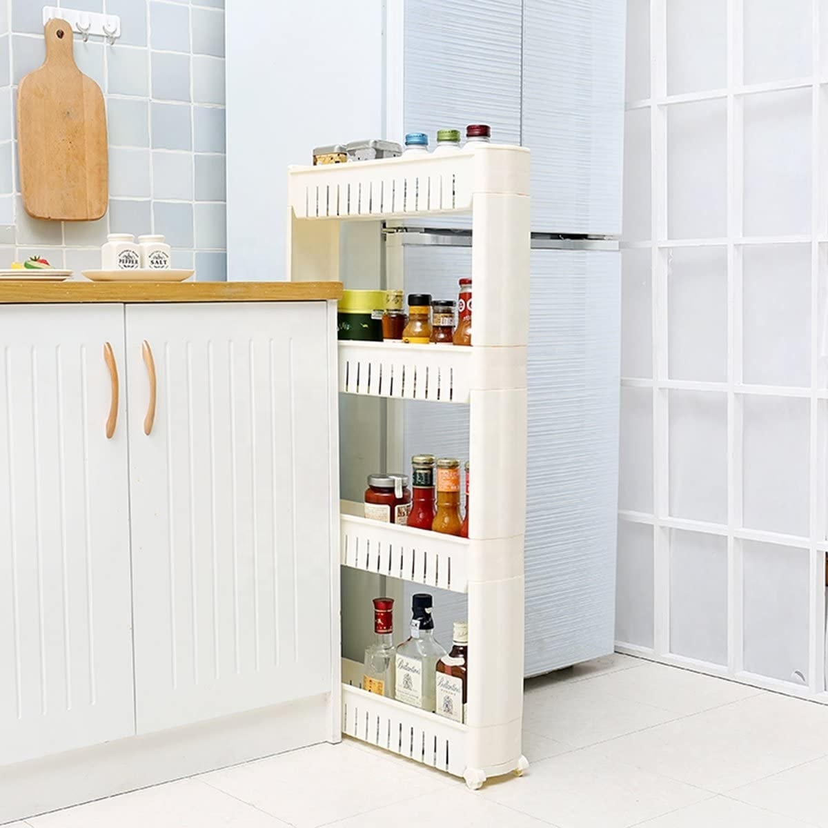 Slide out kitchen trolley rack holder slim storage 3 shelf organizer on wheels