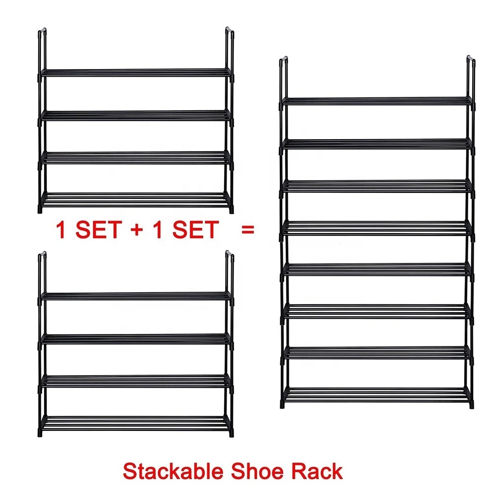 4-Tier Shoe Rack Storage Organizer Closet, Metal Cabinet Stackable Shoe Rack Tower, Space Saving Organizer Shoe She