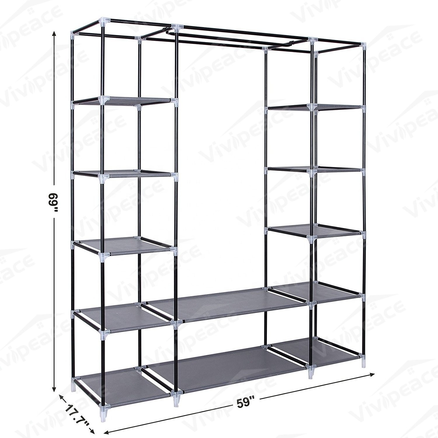 59 Inch DIY Closet Organizer Portable Wardrobe with Non-Woven Fabric Grey