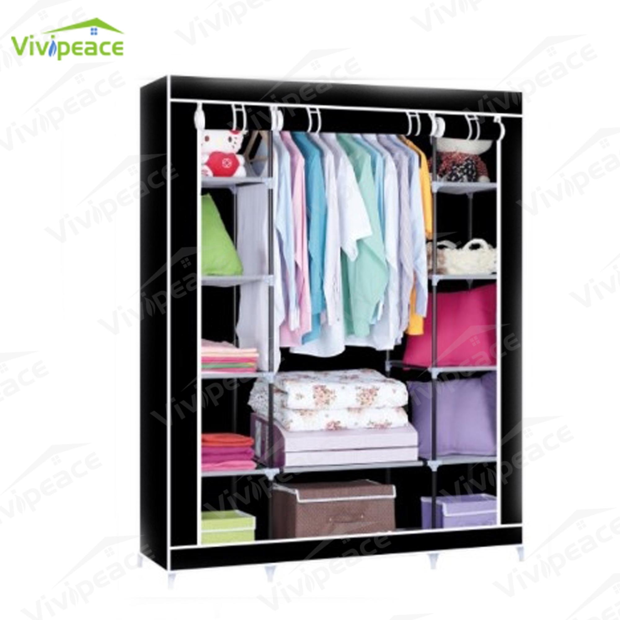 59 Inch DIY Closet Organizer Portable Wardrobe with Non-Woven Fabric Grey