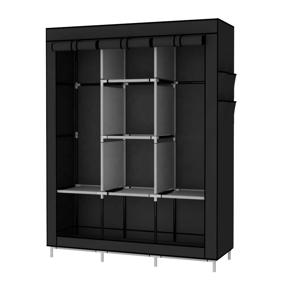 Fabric Canvas Wardrobe With Clothes Hanging Rail Shelves Cupboard