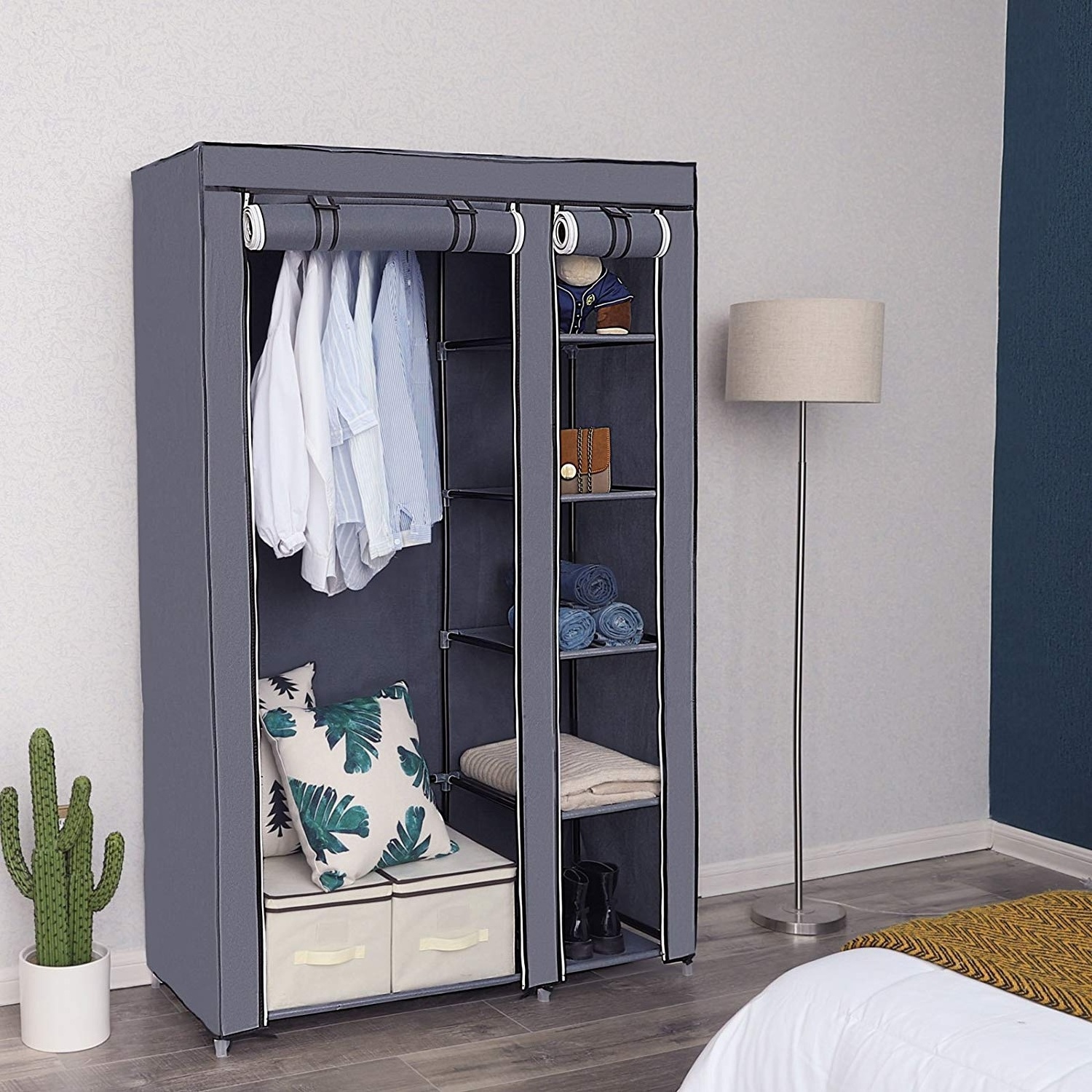 Clothes Rack with Cover Portable Wardrobe Clothes Closet with Hanging Rac