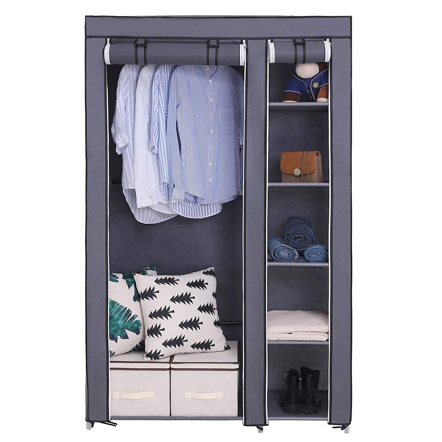 Clothes Rack with Cover Portable Wardrobe Clothes Closet with Hanging Rac