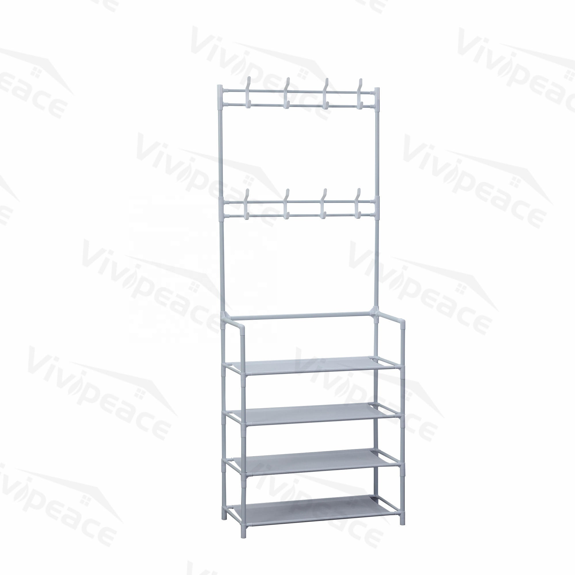 5-Tier Shoe Shelf and 8 Adjustable Metal Hooks Coat Rack, Lightweight Metal Shoe Rack Organizer