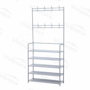 5-Tier Shoe Shelf and 8 Adjustable Metal Hooks Coat Rack, Lightweight Metal Shoe Rack Organizer